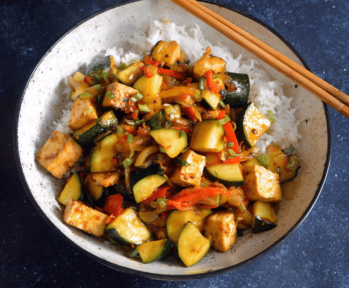 Easy Zucchini Stir Fry with Crispy Tofu