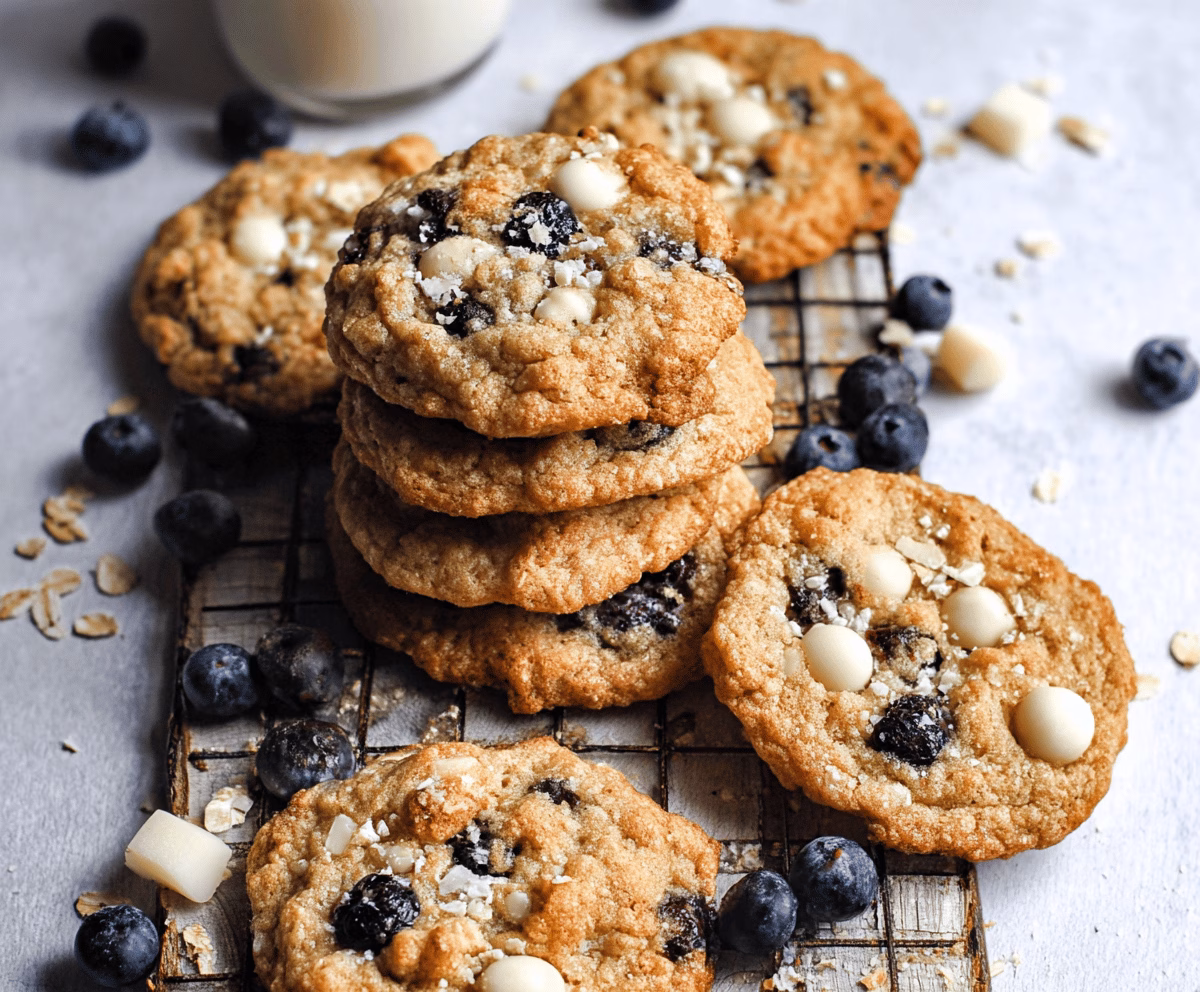 Chewy White Chocolate Blueberry Oatmeal Cookies